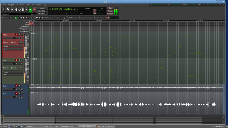 Audio and dual-channel Midi recording in Ardour 4.